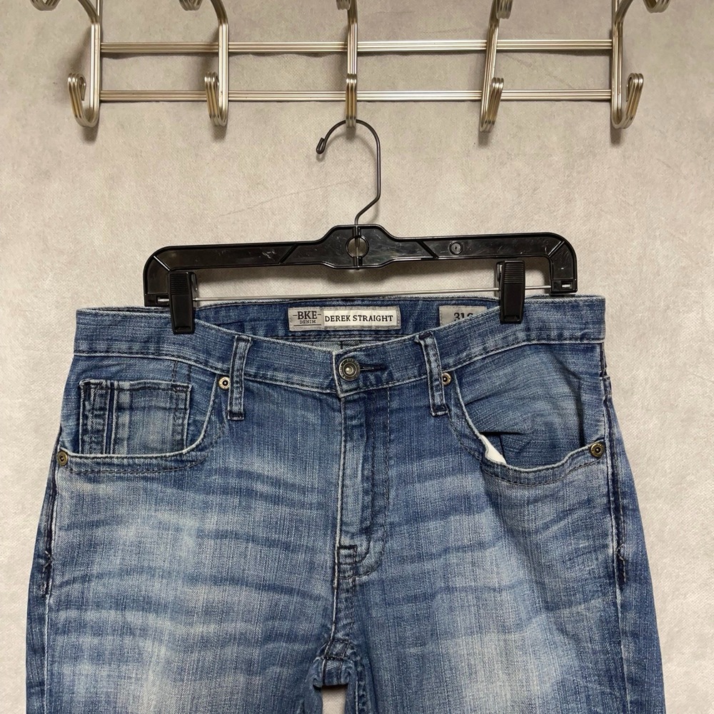 BKE Jeans Men 34x31 Buckle Denim Distressed Derek Straight Cowboy Whisker‎ 31S